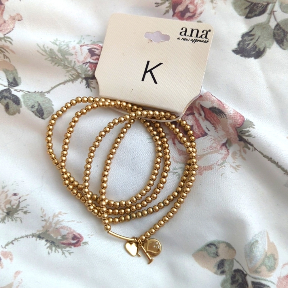 🌸 K letter monogram gold charm bangles